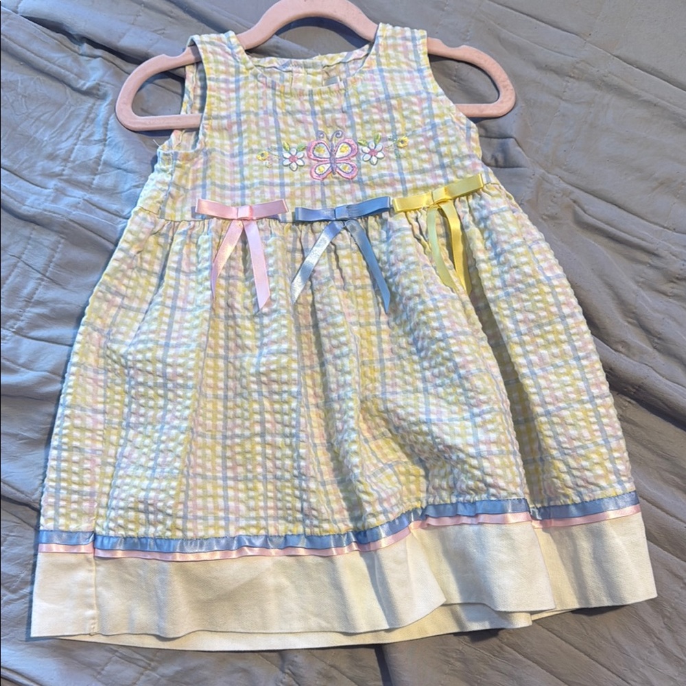 Youngland Yellow and Blue Smocked Sundress